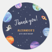 Space Theme Verjaardagsfeestje Favor Dank u Ronde Sticker (Voorkant)