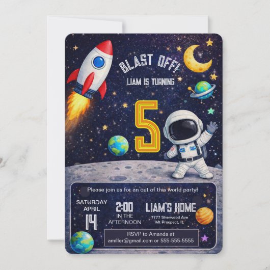 Space Themed Birthday Blast Off Outer Space Kaart (Voorkant)