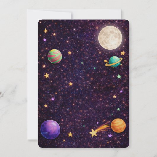 Space Themed Birthday Blast Off Outer Space Kaart (Achterkant)