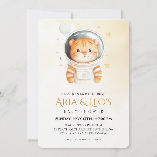 Space Tiger Baby shower Invitation Kaart (Voorkant)