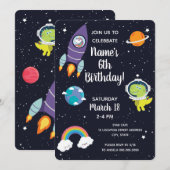 Space Unicorn Dinosaur Galaxy Birthday Party Kaart (Voorkant / Achterkant)