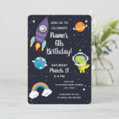 Space Unicorn Dinosaur Galaxy Birthday Party Kaart (Staand voorkant)