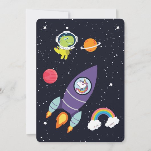 Space Unicorn Dinosaur Galaxy Birthday Party Kaart (Achterkant)