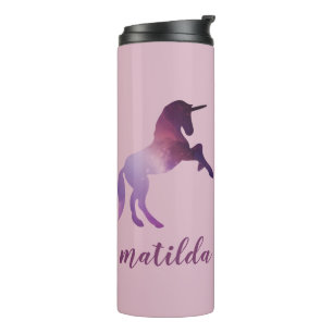 Space unicorn paarse sterrenstelsel moderne girly thermosbeker