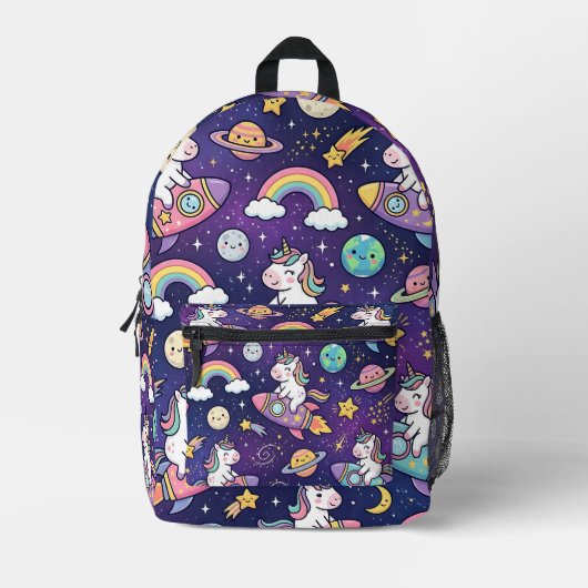 Space Unicorn Rugzak – Rainbow Galaxy Patroon (Voorkant)