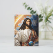 *~* Space Universe Heal AP50 Jezus Holding Earth Briefkaart (Staand voorkant)