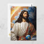 *~* Space Universe Heal AP50 Jezus Holding Earth Briefkaart (Voorkant / Achterkant)