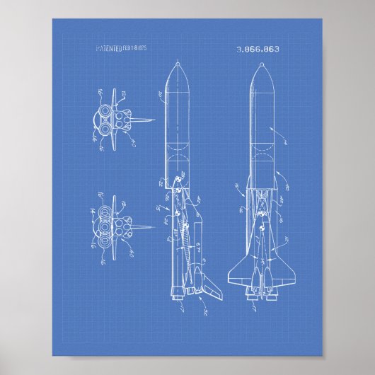 Space Vehicle 1975 Patent Art Blueprint Poster (Voorkant)