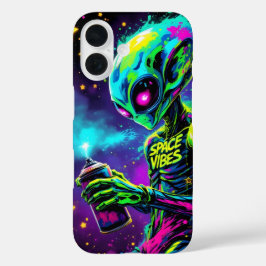 Space Vibes Alien Neon iPhone 16 Hoesje