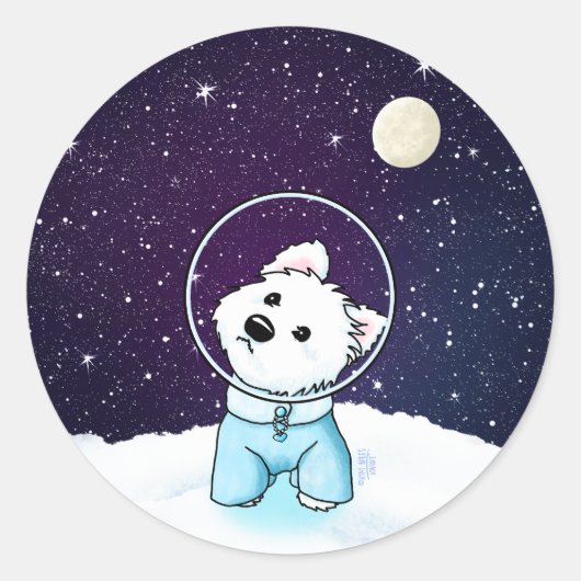 Space Westie Ronde Sticker (Voorkant)
