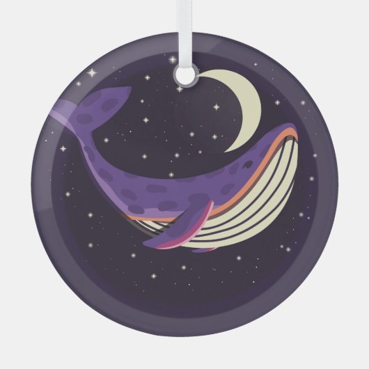 Space whale: kleurrijk geïllustreerd portret. glas ornament (Voorkant)