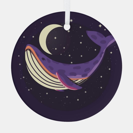 Space whale: kleurrijk geïllustreerd portret. glas ornament (Achterkant)