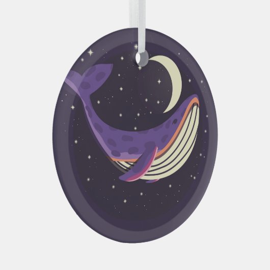 Space whale: kleurrijk geïllustreerd portret. glas ornament (Voorkant Rechts)