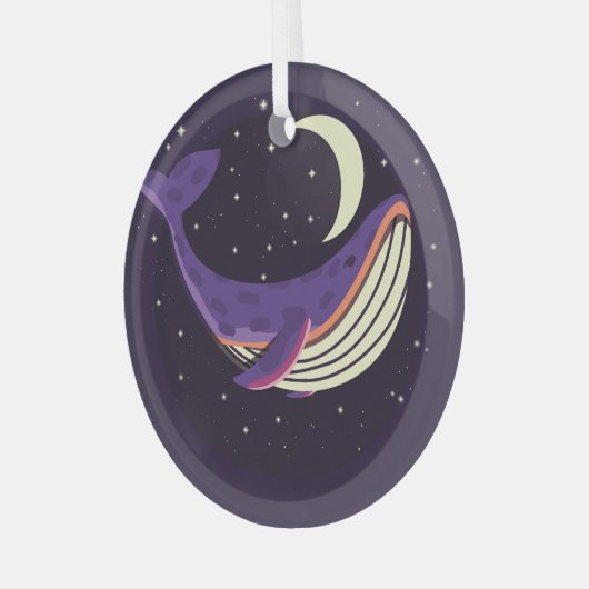 Space whale: kleurrijk geïllustreerd portret. glas ornament (Voorkant links)