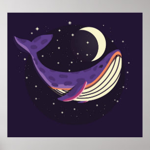 Space whale: kleurrijk geïllustreerd portret. poster
