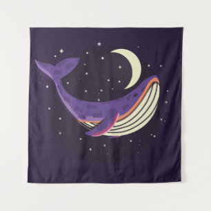 Space whale: kleurrijk geïllustreerd portret. wandkleed