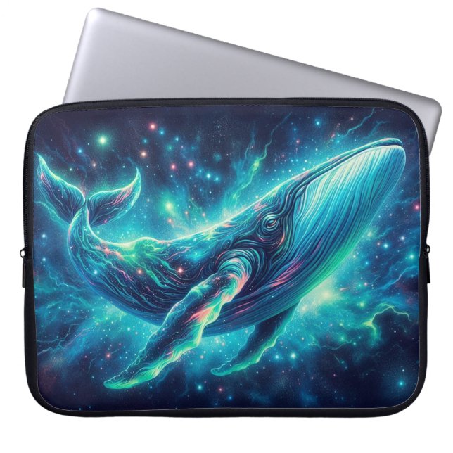 Space Whale, opvallende neondieren Laptop Sleeve (Voorkant)
