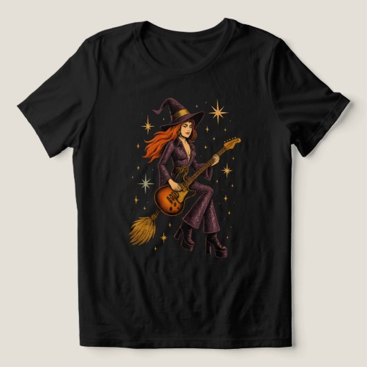 Space Witch Rocker op Broom Tri-Blend Shirt (Design voorkant)