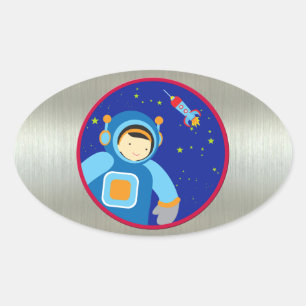 Spaceboy Drijvend buiten het ruimteschip Ovale Sticker