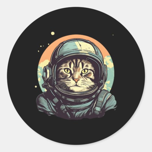 SpaceCat Explorer Kat Astronaut Ronde Sticker (Voorkant)