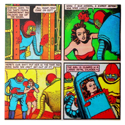SpaceHawk, martianen en een Damsel Comic Book Page Tegeltje (Voorkant)