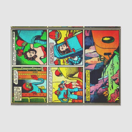 SpaceHawk, martianen en een Damsel Comic Book Page Tissuepapier (Voorkant)