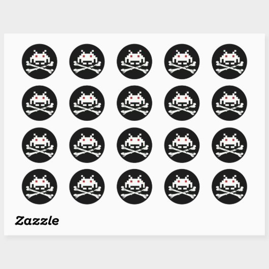 spaceinvader crossbones2 ronde sticker (Vel)