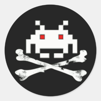 spaceinvader crossbones2 ronde sticker