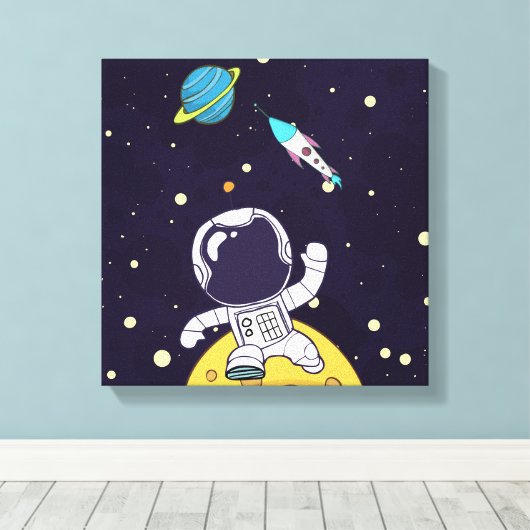 Spaceman Astronaut die de buitenruimte onderzoekt Canvas Afdruk (Insitu (Houten vloer))