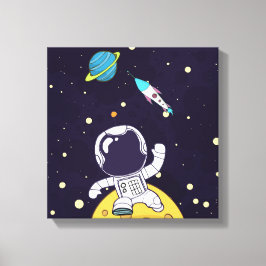 Spaceman Astronaut die de buitenruimte onderzoekt Canvas Afdruk