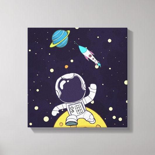 Spaceman Astronaut die de buitenruimte onderzoekt Canvas Afdruk (Voorkant)