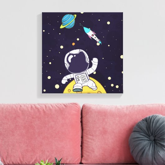 Spaceman Astronaut die de buitenruimte onderzoekt Canvas Afdruk (Insitu (Woonkamer))