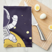 Spaceman Astronaut die de buitenruimte onderzoekt Theedoek (Quarter Fold)