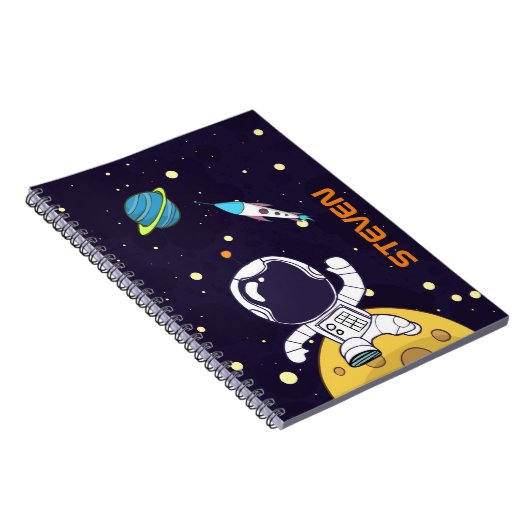 Spaceman Astronaut Floating in Buitenruimte Notitieboek (Rechterzijde)