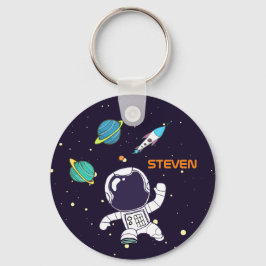 Spaceman Astronaut Floating in Buitenruimte Sleutelhanger