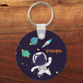 Spaceman Astronaut Floating in Buitenruimte Sleutelhanger (Voorkant)