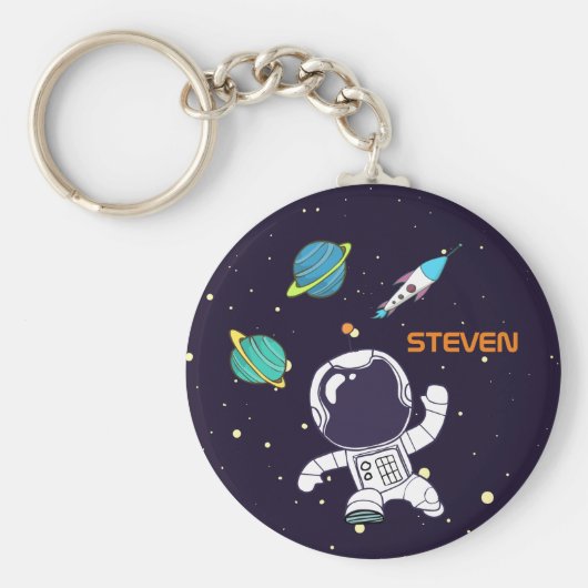 Spaceman Astronaut Floating in Buitenruimte Sleutelhanger (Voorkant)