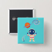 Spaceman cartoon Adventures. Vierkante Button 5,1 Cm (Voorkant /achterkant)