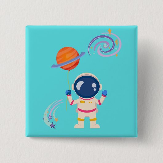 Spaceman cartoon Adventures. Vierkante Button 5,1 Cm (Voorkant)