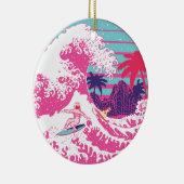 Spaceman die de grote roze golf surft keramisch ornament (Rechts)