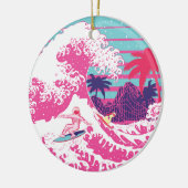 Spaceman die de grote roze golf surft keramisch ornament (Links)