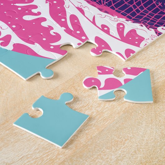 Spaceman die de grote roze golf surft legpuzzel (Zijkant)