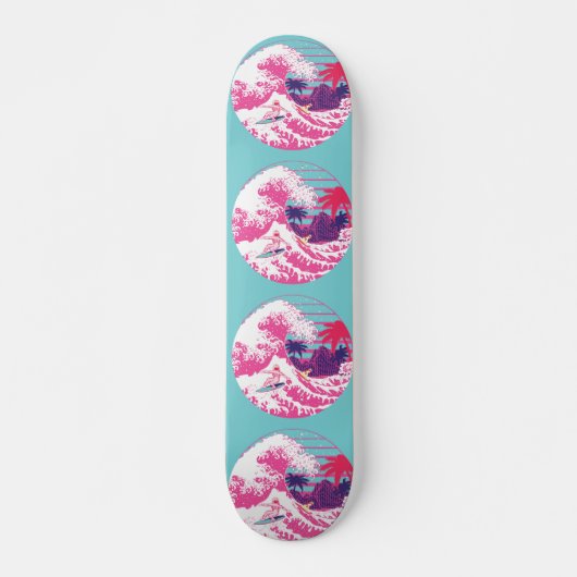 Spaceman die de grote roze golf surft persoonlijk skateboard (Voorkant)