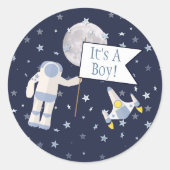 Spaceman Moon Het is een jongen! Ronde Sticker (Voorkant)