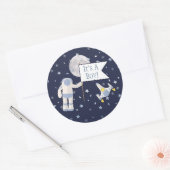 Spaceman Moon Het is een jongen! Ronde Sticker (Envelop)