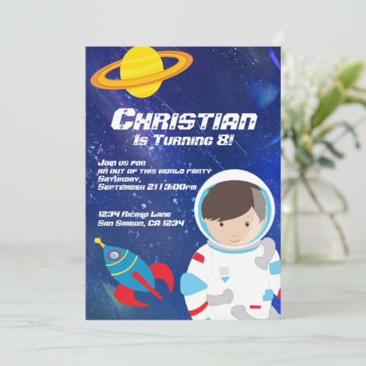 Spaceman Outer Space Star Fled Sky Birthday Kaart (Staand voorkant)