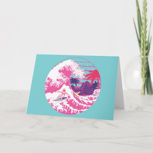 Spaceman surft op de grote roze golf kaart (Voorkant)