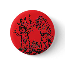 Spaceman versus Dinosaurus man pin rug Button rood