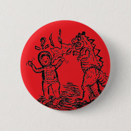 Spaceman versus Dinosaurus man pin rug Button rood
