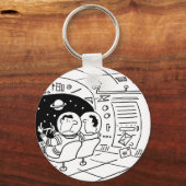 Spacemen in ruimteschip met postbezorging. Grappig Sleutelhanger (Voorkant)
